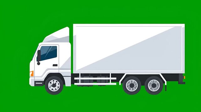 White Box Truck Illustration on a Vibrant Green Background.