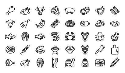 Meat and seafood editable icons vector illustration food protein collection © Md