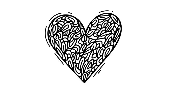 Intricate monoline heart pattern doodle isolated on a transparent background, heart doodle intricate pattern