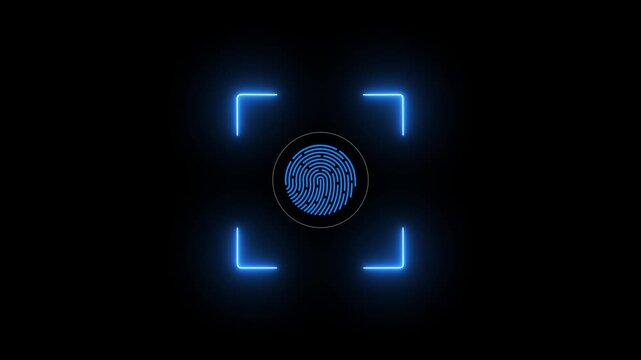 scanner icon animation isolated scanner neon shine icon animation.fingerprint biometric scanning animation. Biometric scanning animation showing neon fingerprint.4k motion video .