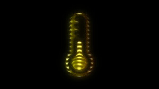 Golden Thermometer Symbol Particle Animation on Dark Background, Glowing Dot Grid Vertical Scanning Animation Motion Graphics Seamless Loop, 4K