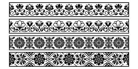 Minimalist Meadow Flower Border Set - Botanical Garland Laser Cutting Templates and Cricut Vinyl Files © Glyphora