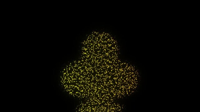 Golden Clubs Card Suit Particle Animation on Dark Background, Glowing Dot Grid Firework Burst Animation Motion Graphics Seamless Loop, 4K