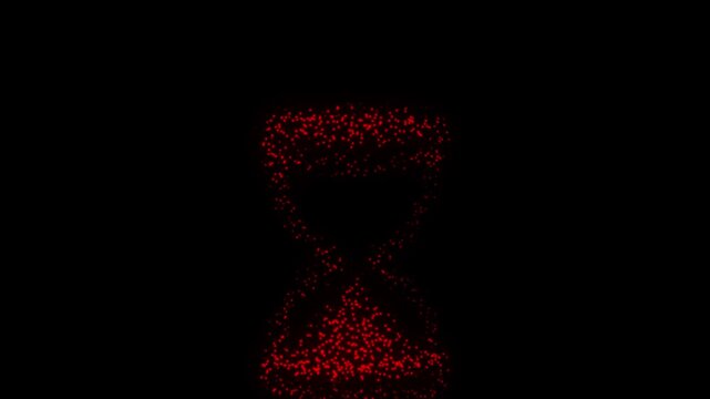 Red Expired Hourglass Symbol Particle Animation on Dark Background, Glowing Dot Grid Firework Burst Animation Motion Graphics Seamless Loop, 4K