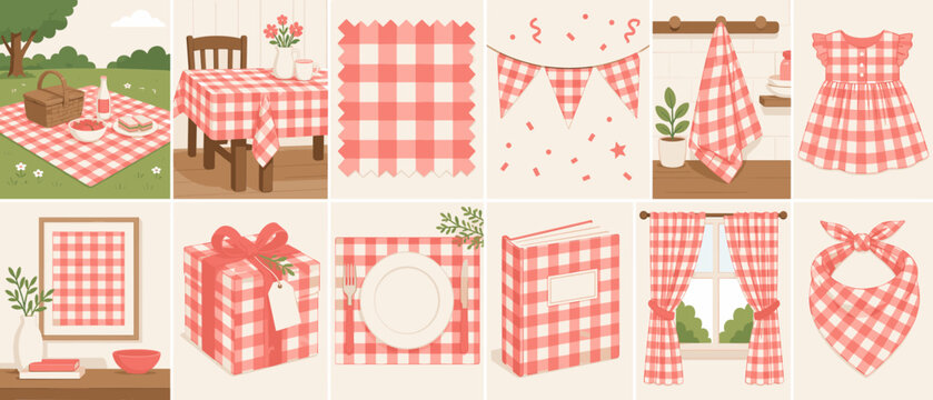 Charming red and white gingham pattern collection for various uses