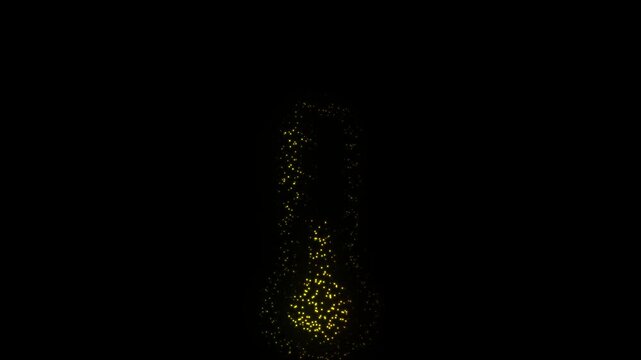 Golden Thermometer Symbol Particle Animation on Dark Background, Glowing Dot Grid Firework Burst Animation Motion Graphics Seamless Loop, 4K