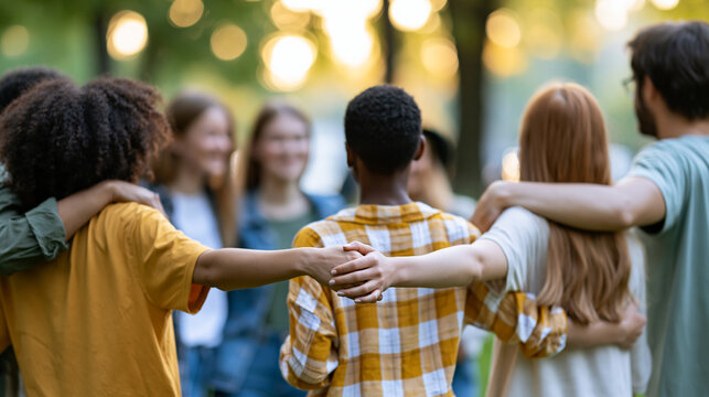 Faceless group of friends having fun outdoors, outdoor gathering, friend group, recreational activity, casual enjoyment, social moment, with copy space