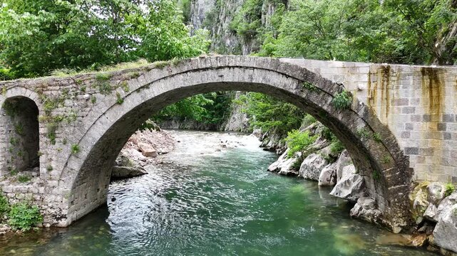 Drone View of the 300 Year Old Ura e Vash&euml;s in Mat Albania
