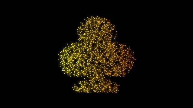 Golden Clubs Card Suit Particle Animation on Dark Background, Glowing Low Poly Network Lines and Dots Animation Motion Graphics Seamless Loop, 4K