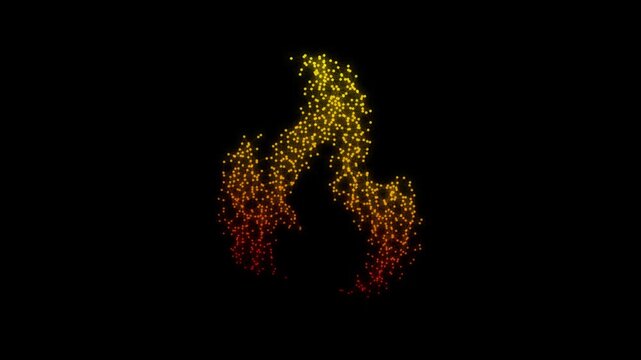 Golden Fire Symbol Particle Animation on Dark Background, Glowing Low Poly Network Lines and Dots Animation Motion Graphics Seamless Loop, 4K