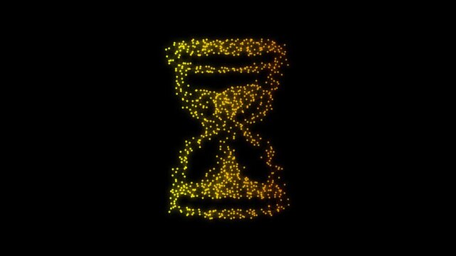 Golden Hourglass Symbol Particle Animation on Dark Background, Glowing Low Poly Network Lines and Dots Animation Motion Graphics Seamless Loop, 4K