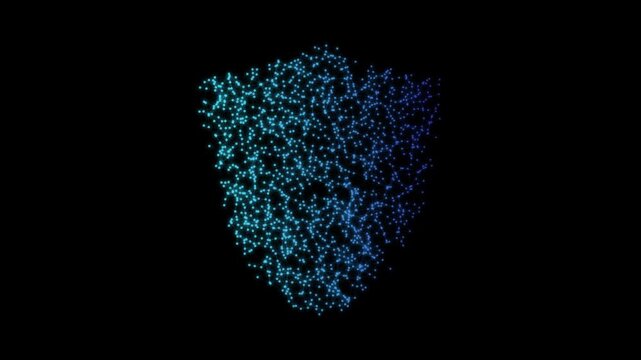 Blue Shield Symbol Particle Animation on Dark Background, Glowing Low Poly Network Lines and Dots Animation Motion Graphics Seamless Loop, 4K