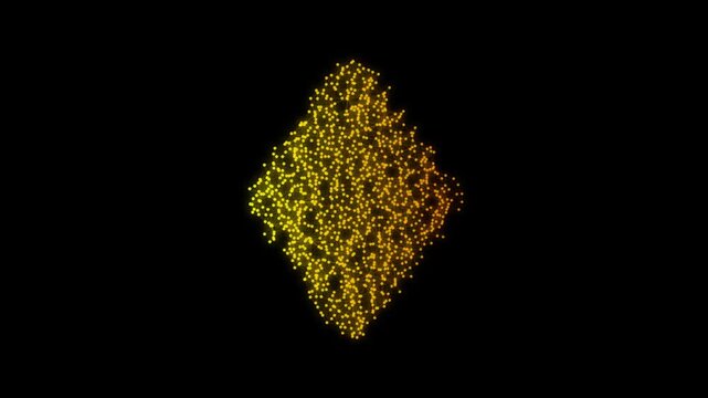 Golden Diamonds Card Suit Particle Animation on Dark Background, Glowing Low Poly Network Lines and Dots Animation Motion Graphics Seamless Loop, 4K