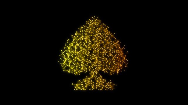 Golden Spades Card Suit Particle Animation on Dark Background, Glowing Low Poly Network Lines and Dots Animation Motion Graphics Seamless Loop, 4K