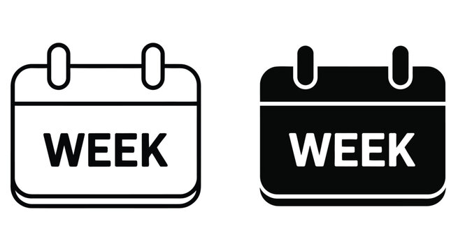 Calendar icon showing the word week in outline and solid style for scheduling, planning, and time management interface