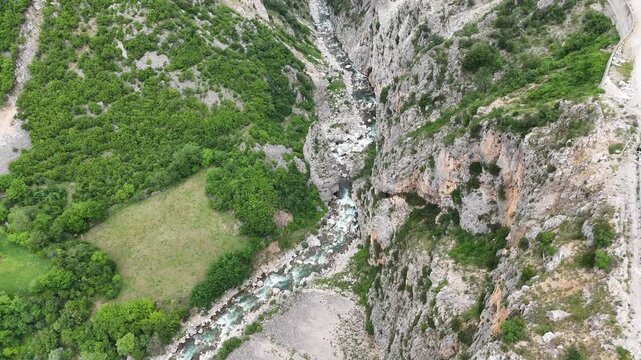Drone View of the 300 Year Old Ura e Vash&euml;s in Mat Albania
