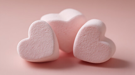 Obraz premium Sweet heart-shaped confections in soft pastel pink color, a tender symbol of love and affection, perfect for romantic and cheerful themes