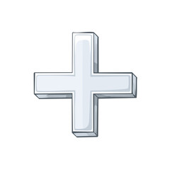 Fototapeta premium Silver 3D plus sign symbol with shading and highlights representing addition and positive reinforcement