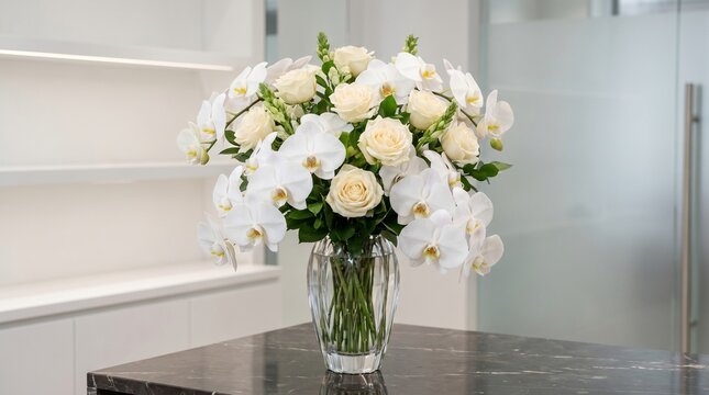 Luxury White Orchid and Rose Floral Table Decor