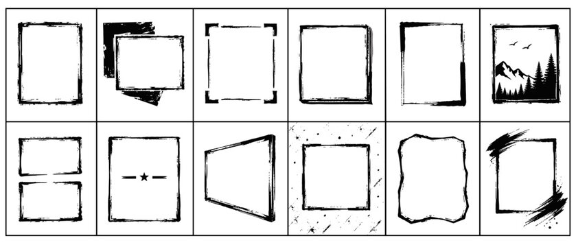 Collection of grunge and distressed black borders and frames for design elements