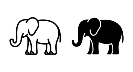 Fototapeta premium Elephant Icons: Simple Outline and Solid Black Vector Graphics for Wildlife Themes