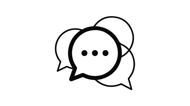 Group Chat Line Icon with Overlapping Speech Bubbles and Three Dots Vector
