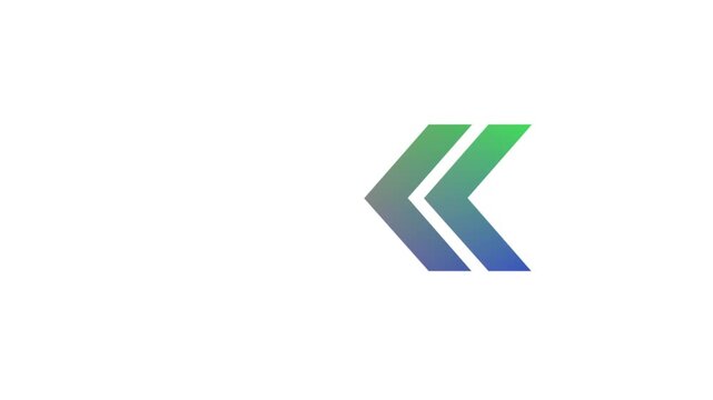 Three gradient colored arrowheads pointing left moving on white background