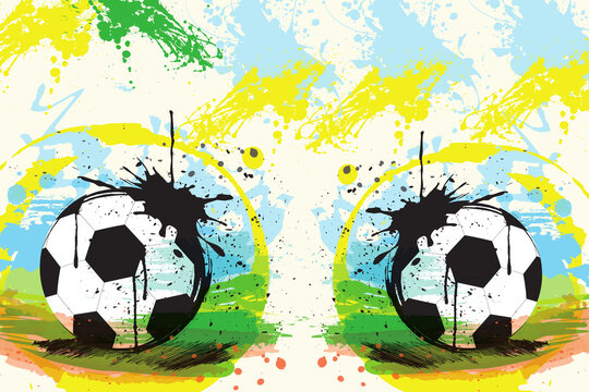 Creative football balls with paint splash background