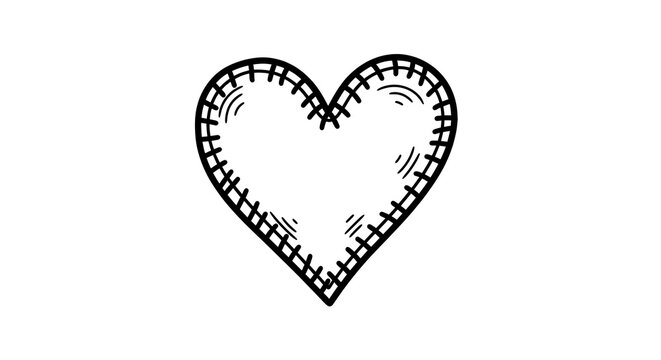 Stitched heart pattern with decorative stitch lines isolated on a transparent background, stitching heart shapes