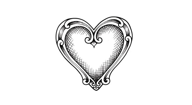 Vintage ornate heart symbol isolated on a transparent background, vintage heart decorative heart intricate antique stylized heart