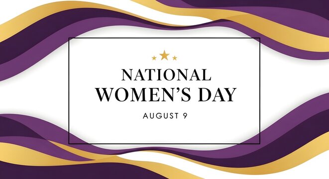 National Women's Day August 9 Elegant Banner with Abstract Wavy Curves