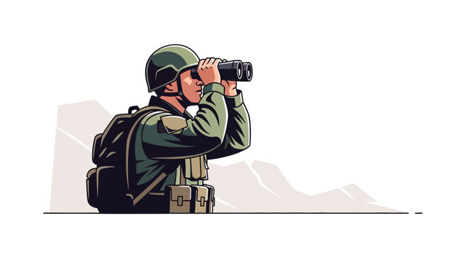 Soldier looking through binoculars.