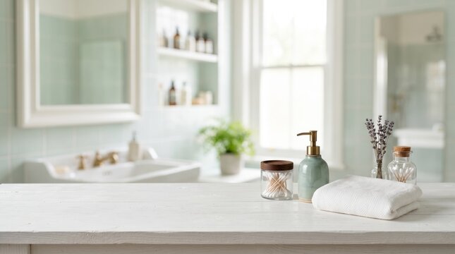 Minimalist Bathroom Vanity with Soap Dispenser and Towel for Home Decor