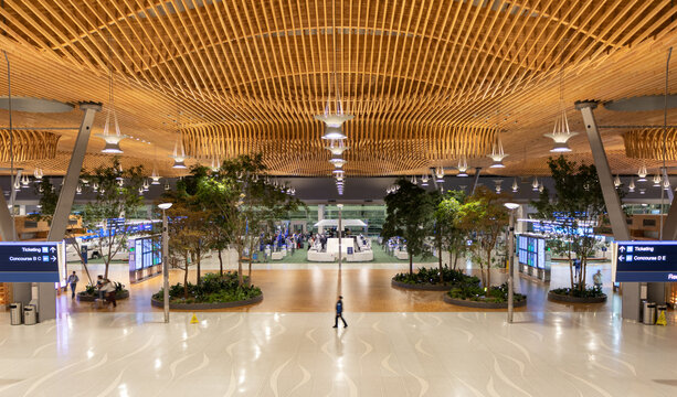 Interior view of the expansive main hall of Portland International Airport (PDX) - Portland, Oregon, USA