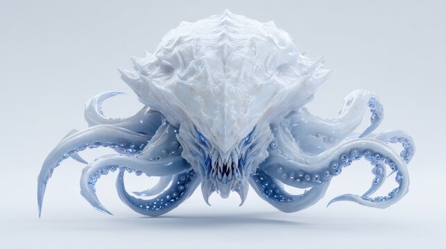 Tentacled alien creature with sharp teeth and multiple limbs on a white background, monstrous sci-fi character for illustration, concept art, or game design.