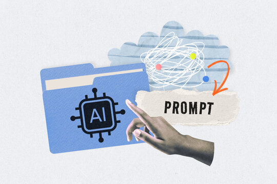 AI folder and hand pointing to PROMPT on creative concept background