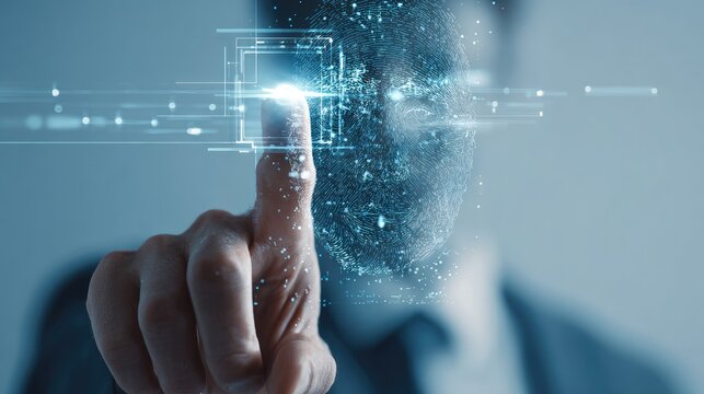 Person interacting with futuristic digital interface concept technology