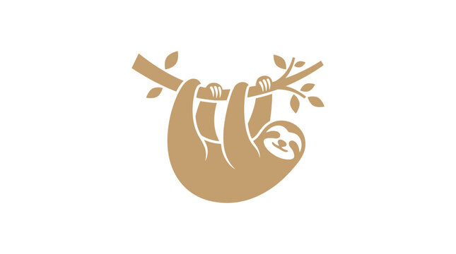 Cute Sloth Hanging on Tree Branch Vector Illustration