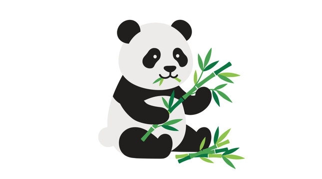 Cute cartoon panda eating bamboo leaves vector illustration