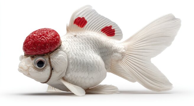 Unique white fish with red head growth isolated on white background