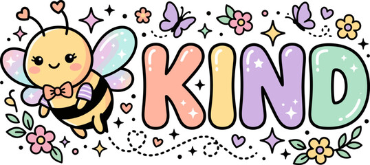 Fototapeta premium Be Kind Cute Kawaii Bee Typography Design for Positive Quote and Inspirational Motivational Artwork