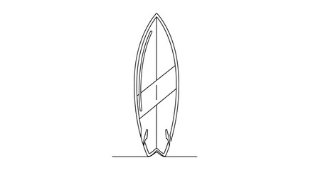 Surfboard standing upright on ground. © Dhiyak