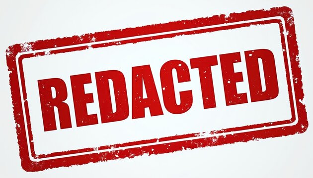 Red stamp with word REDACTED. Symbolizes censorship, privacy, or restricted information access. Used for sensitive data, official notices, or to block content.