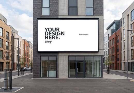 Horizontal billboard poster Mockup on the storefront building in the city