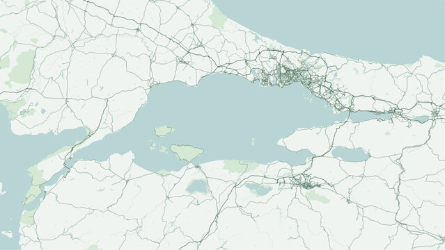 Modern minimalist vector map of the Marmara Sea, Turkey. High-quality scalable illustration of Istanbul (Bosphorus) and Canakkale channels, Izmit and Gemlik gulf layouts for poster and design.