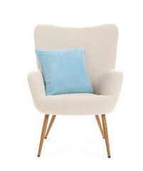 Fototapeta premium Comfortable armchair with cushion isolated on white