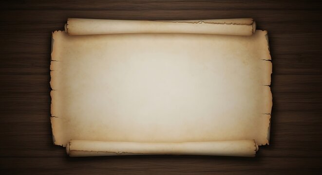 Old vintage paper scroll on dark wooden background