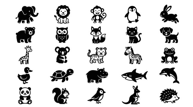 Variety of cute animal icons.