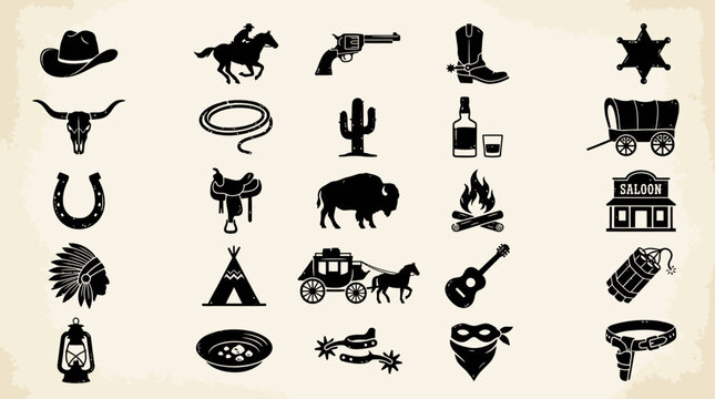 Western Cowboy Icons and Symbols.