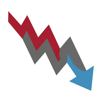 Minimalist icon of a descending zigzag arrow representing a financial downturn with clean geometric shapes on a white background, financial loss concept